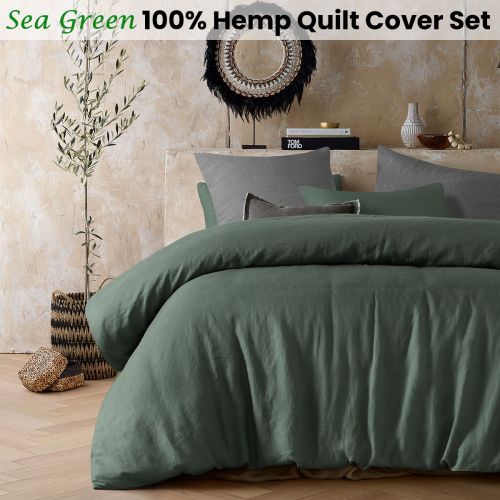 Sea Green 100% Hemp Quilt Cover Set by Vintage Design Homewares