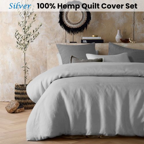 Silver 100% Hemp Quilt Cover Set by Vintage Design Homewares