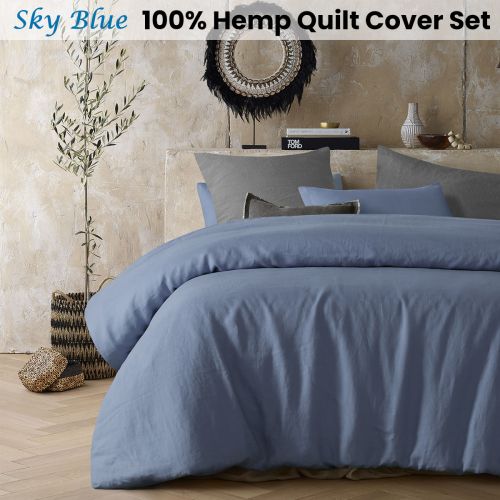 Sky Blue 100% Hemp Quilt Cover Set by Vintage Design Homewares