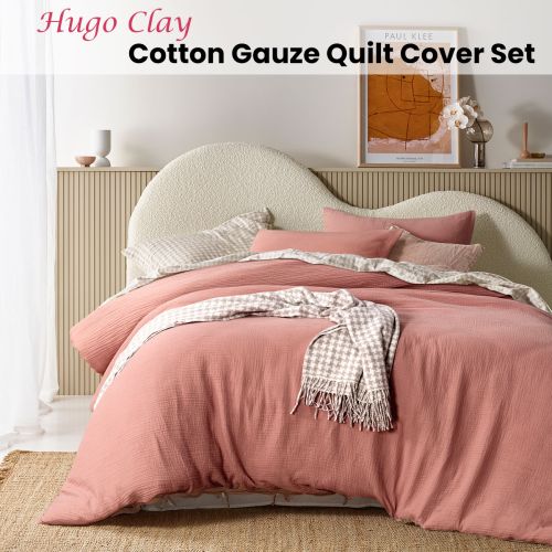 Hugo Clay Cotton Gauze Quilt Cover Set by Vintage Design Homewares