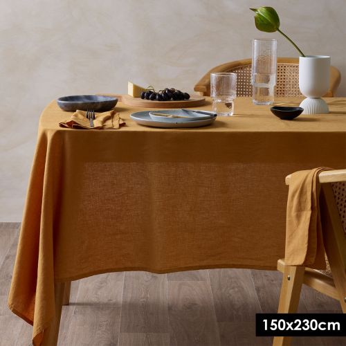 Vintage Washed Linen Cotton Tablecloth Ochre by Vintage Design Homewares