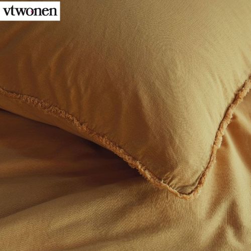 Natural Stone Fraying Yellow Quilt Cover Set by VTWonen