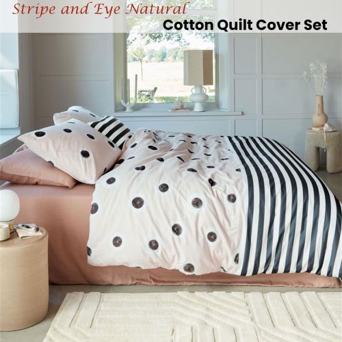 Stripe and Eye Natural Cotton Quilt Cover Set by VTWonen