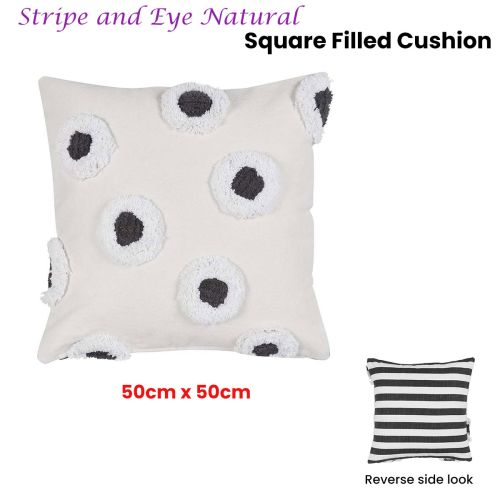 Stripe and Eye Natural Square Filled Cushion 50cm x 50cm by VTWonen