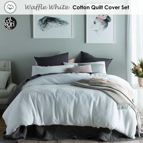 Waffle White Cotton Quilt Cover Set by Accessorize