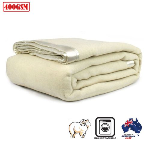 400GSM Australian Washable Wool Blanket Ivory by Jason