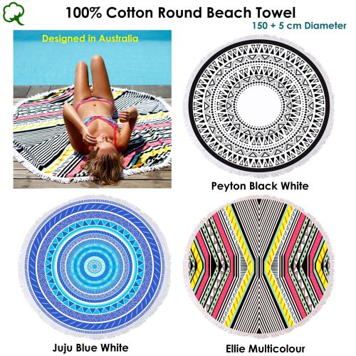 100% Cotton Round Velour Terry Beach Towel 150 + 5 cm Diameter