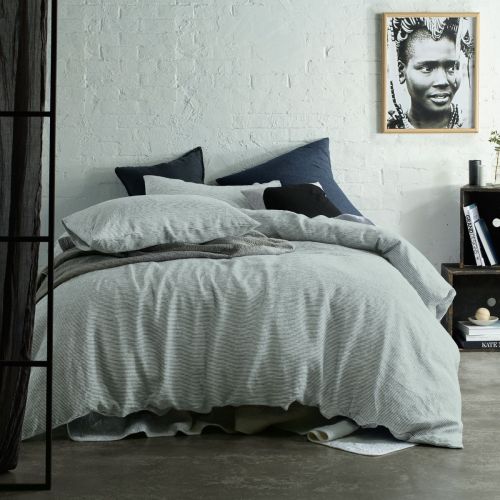Yarn Dye 100% Linen Quilt Cover Set Stripe Light Grey Single by Accessorize