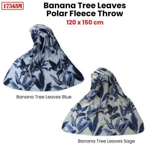 175GSM Banana Tree Leaves Printed Polar Fleece Throw Rug 120 x 150cm