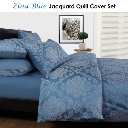 Zina Blue Jacquard Quilt Cover Set Single by Accessorize